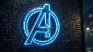 Neon Avengers Logo Rainy Night