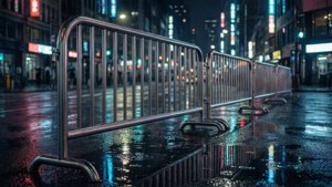 Neon Barrier Rainy Night