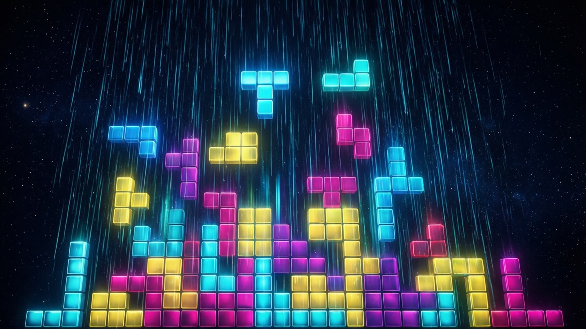 Neon Block Rainstorm by Wallpapers.art Studio