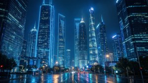 Neon Blue Cityscape