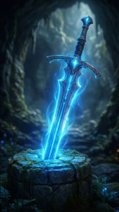 Neon Blue Sword in Stone