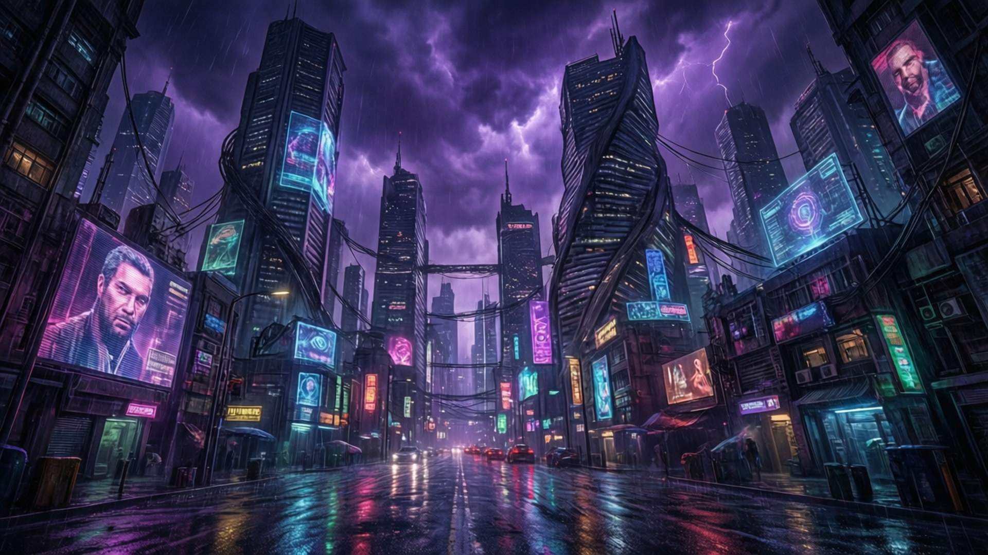 Neon Chaos Cityscape by Wallpapers.art Studio