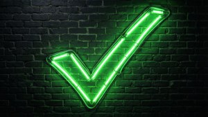 Neon Checkmark on Brick