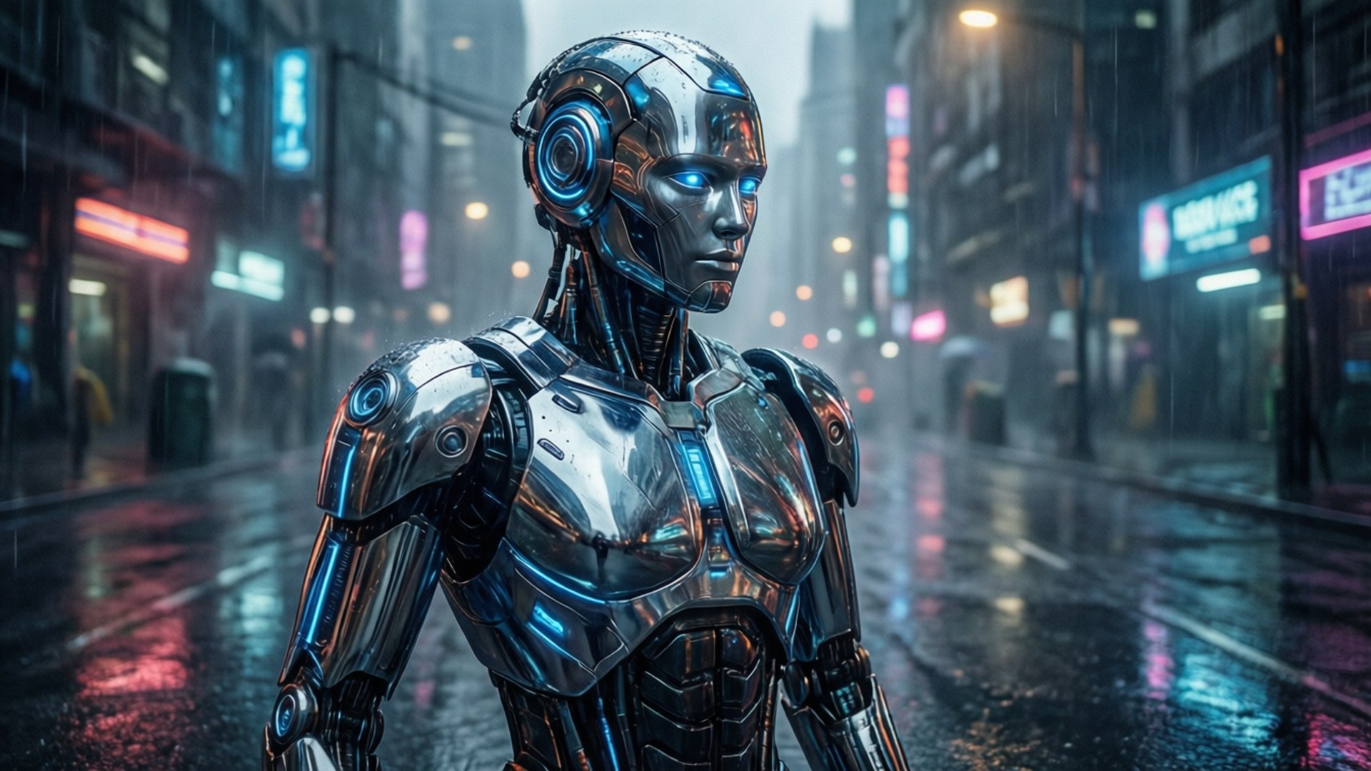 Neon Chrome Robot by Wallpapers.art Studio
