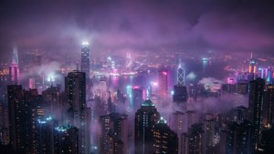Neon City in the Misty Night