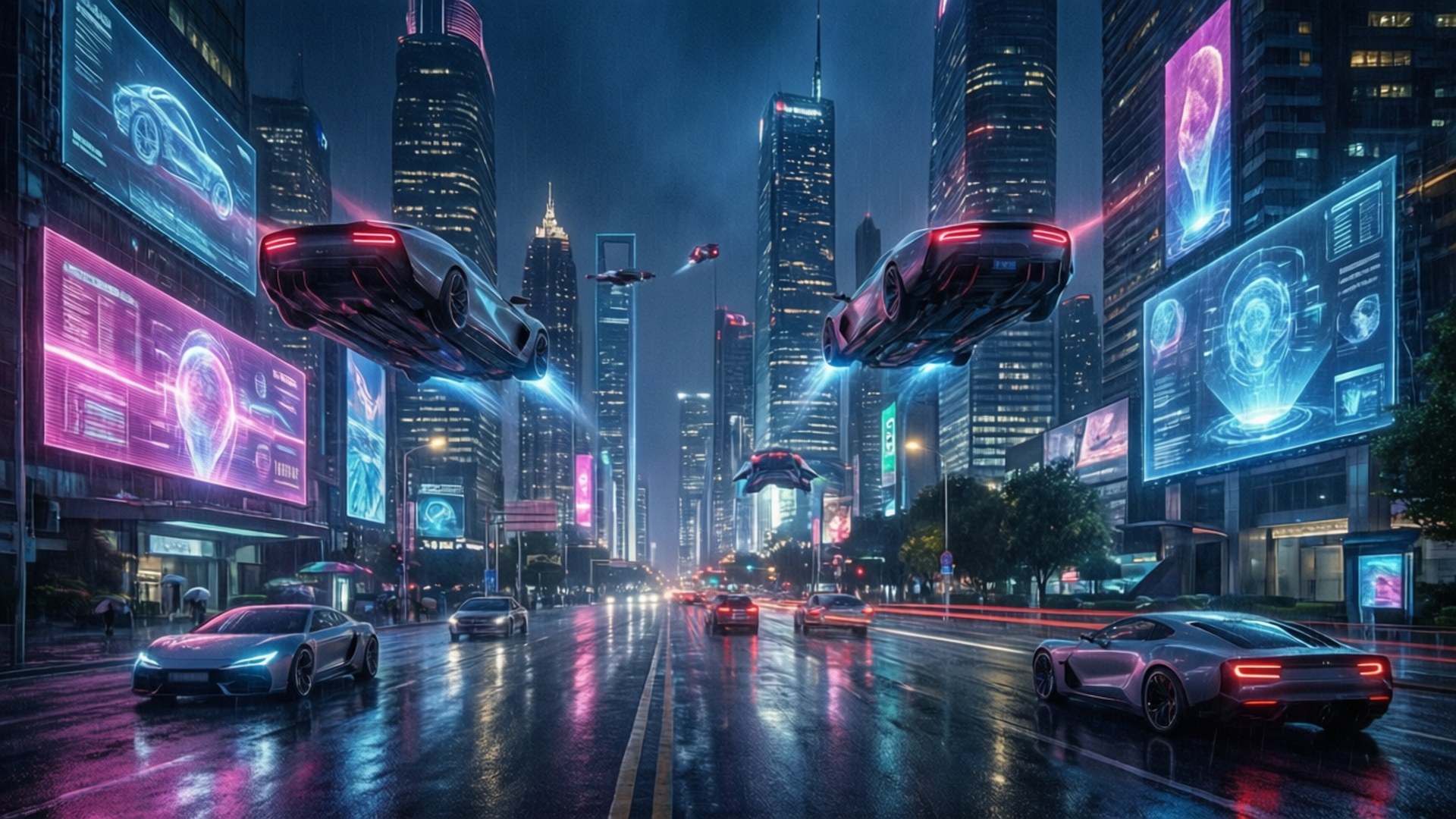 Neon City Nightscape by Wallpapers.art Studio