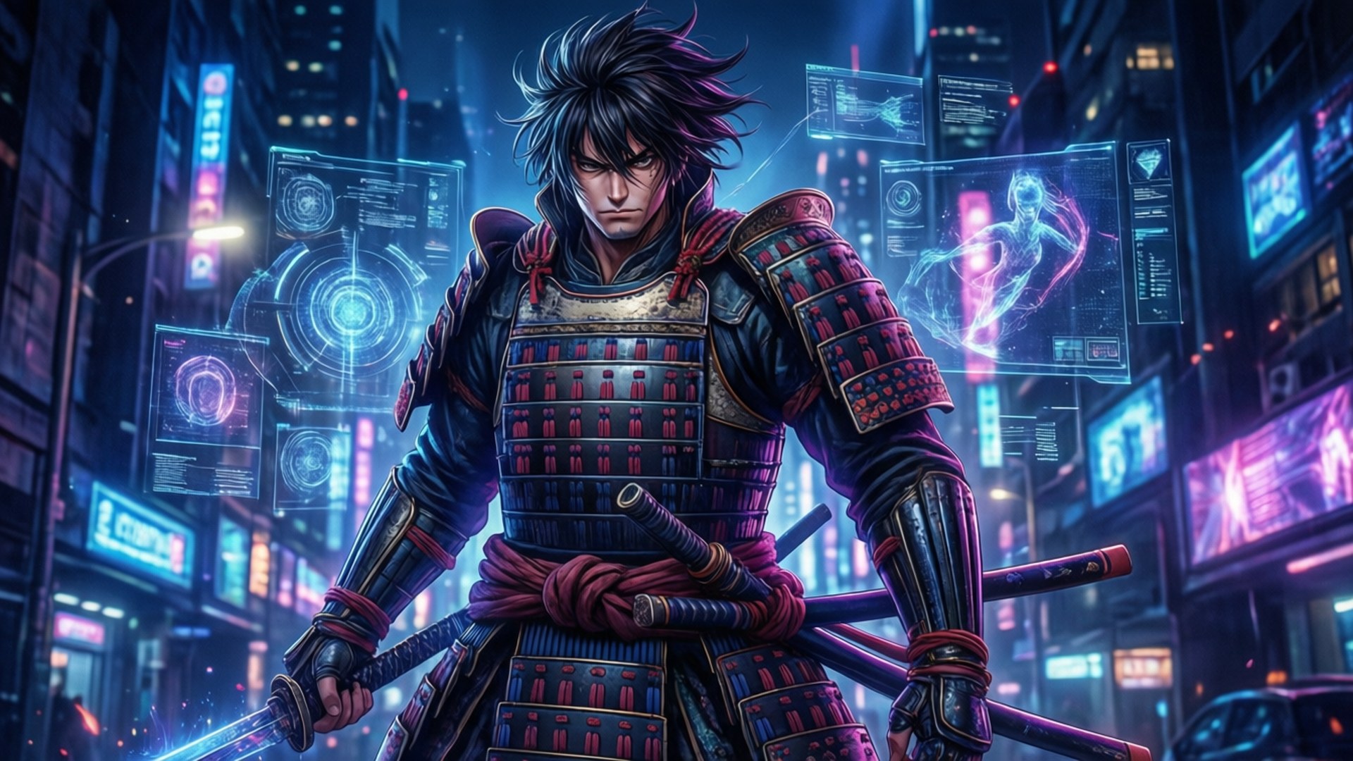 Neon City Warrior by Wallpapers.art Studio