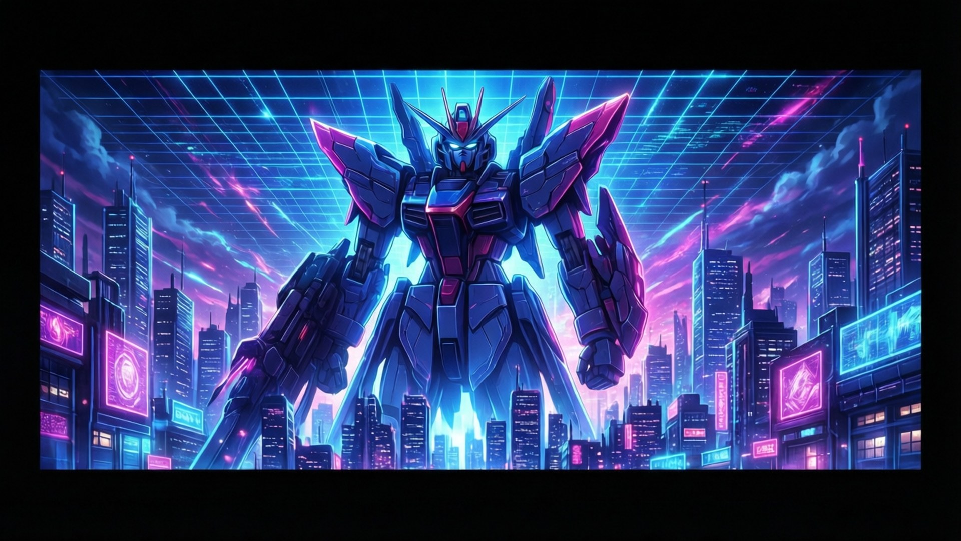 Neon Cityscape Mecha Banner by Wallpapers.art Studio