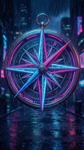 Neon Compass Rose Cyberpunk