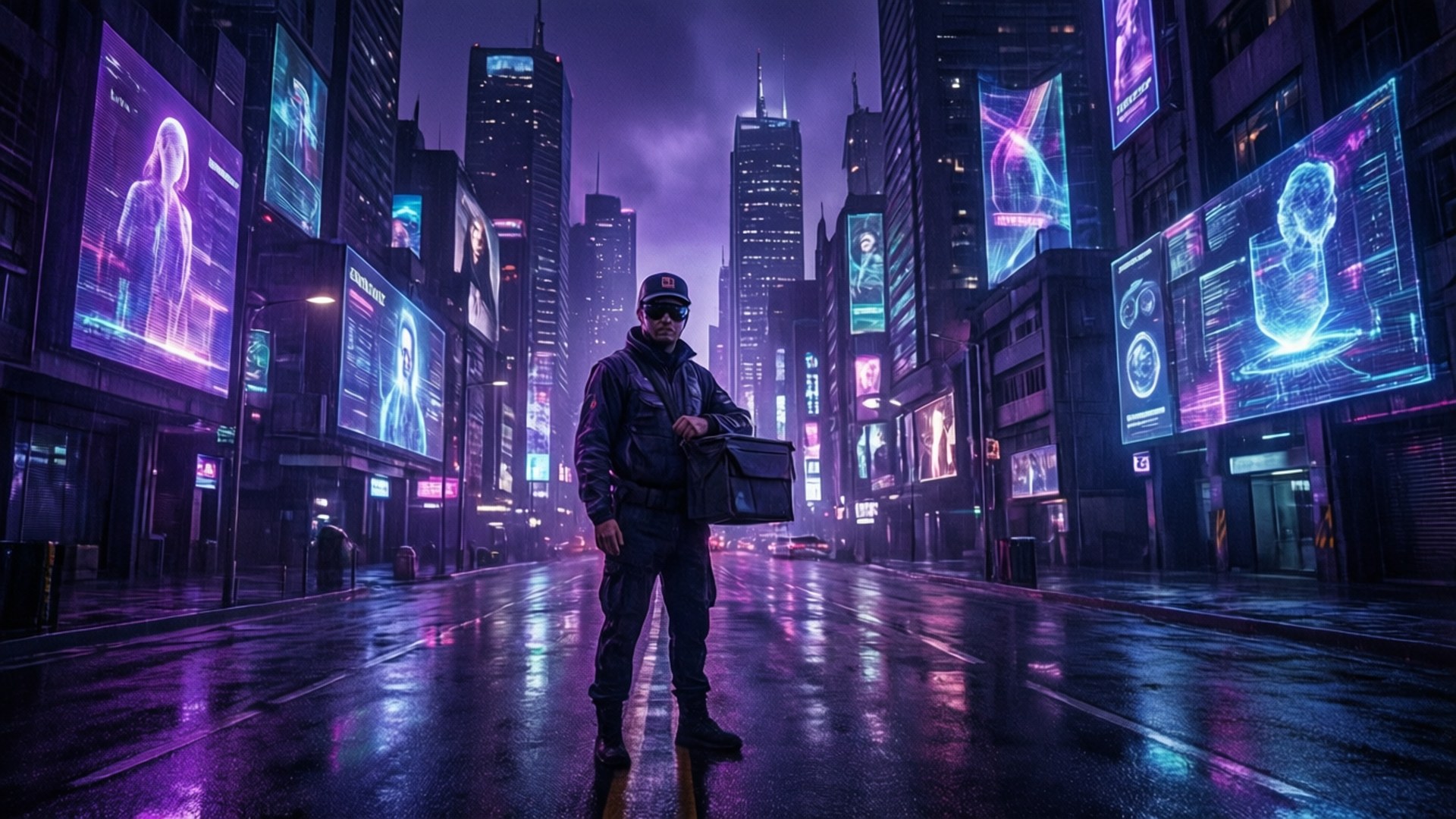 Neon Courier's Run by Wallpapers.art Studio