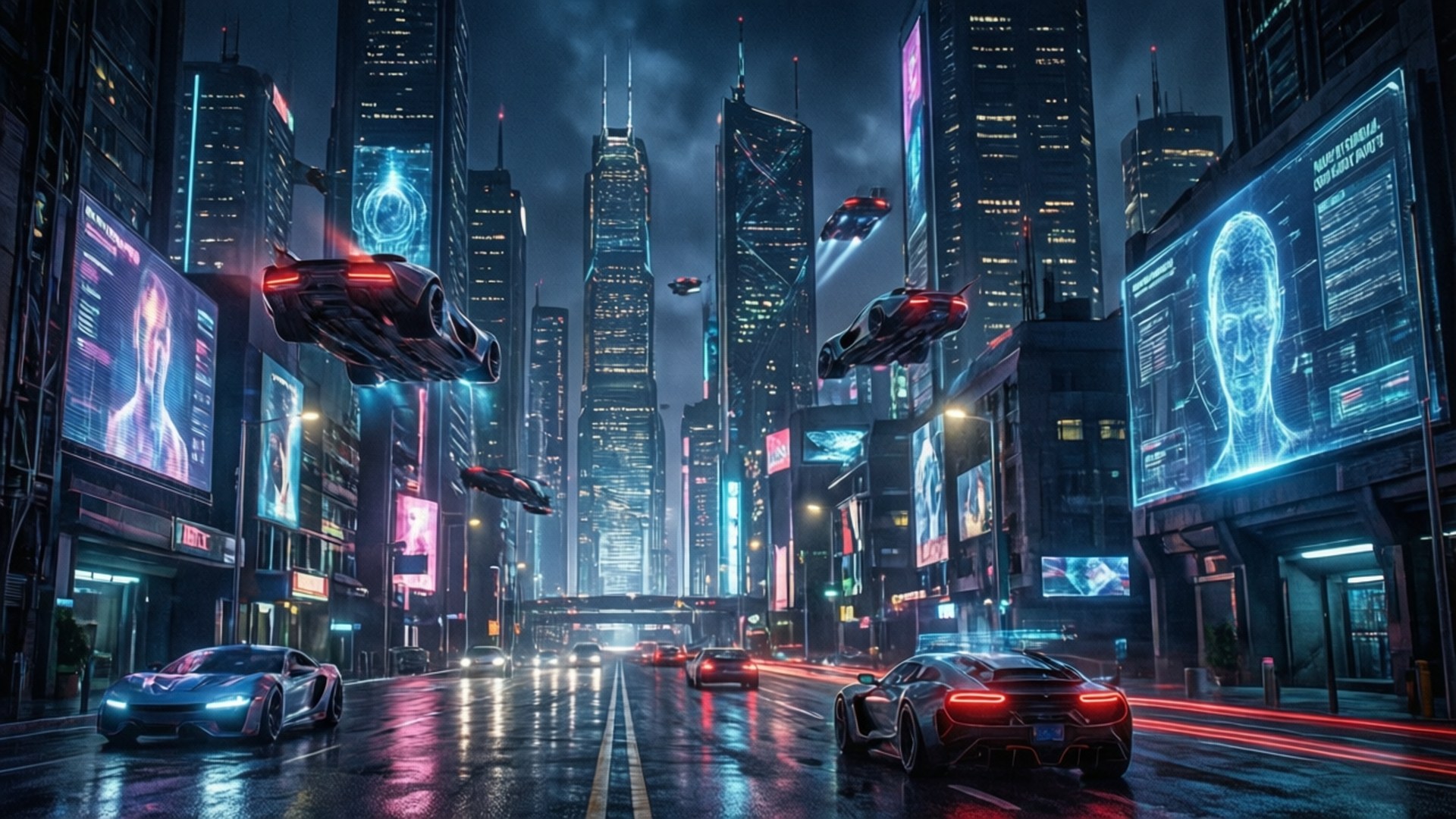 Neon Cyberpunk Cityscape by Wallpapers.art Studio