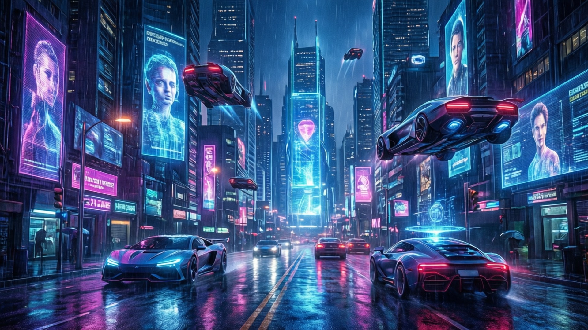 Neon Cyberpunk Cityscape by Wallpapers.art Studio