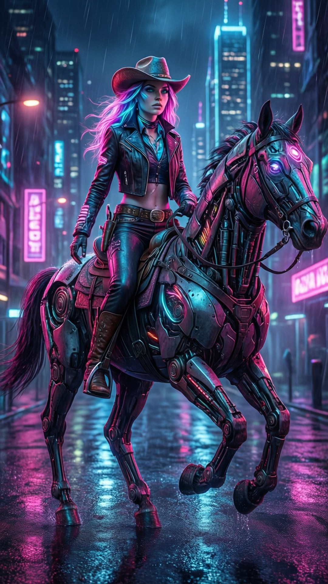 Neon Cyberpunk Cowgirl by Wallpapers.art Studio