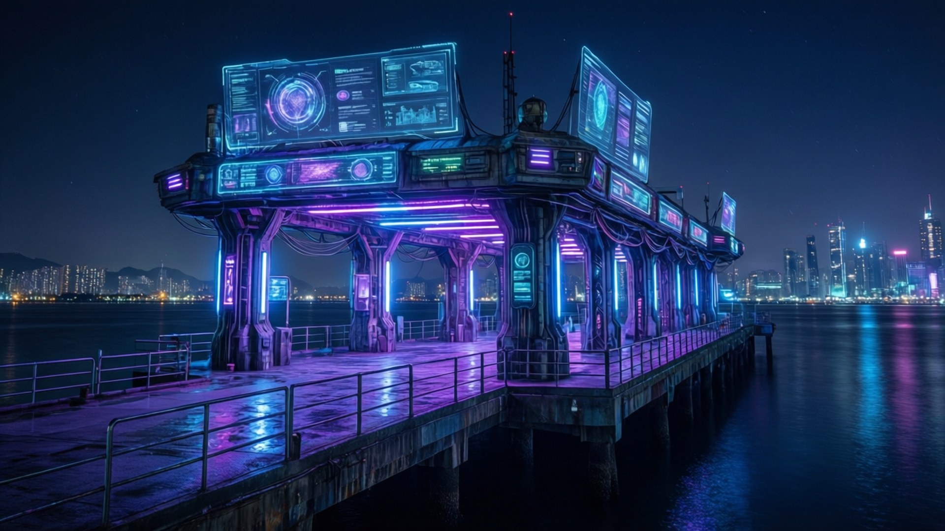 Neon Cyberpunk Pier by Wallpapers.art Studio