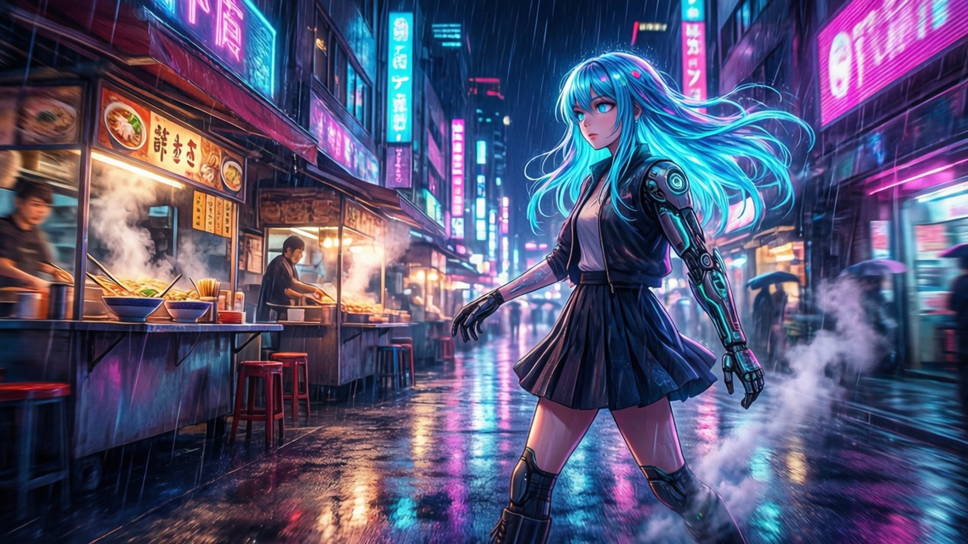 Neon Cyberpunk Stroll by Wallpapers.art Studio