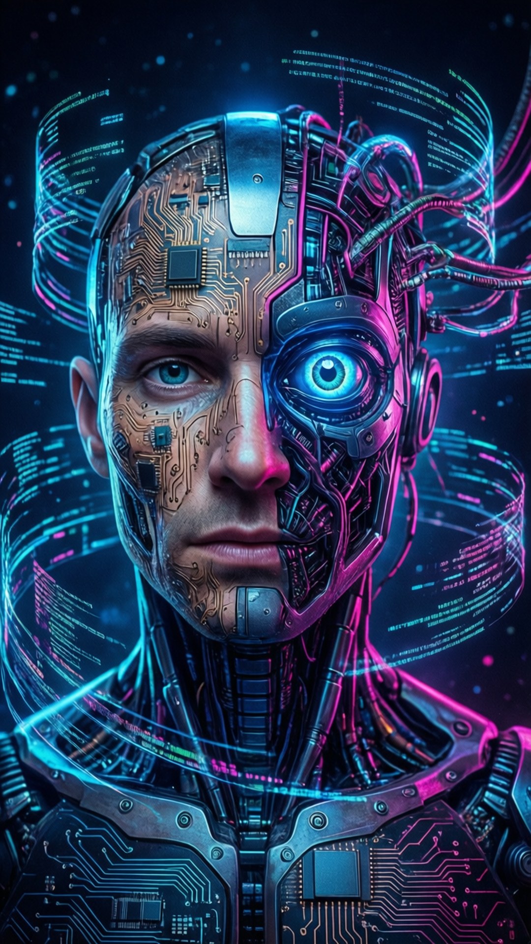 Neon Cyborg Portrait by Wallpapers.art Studio