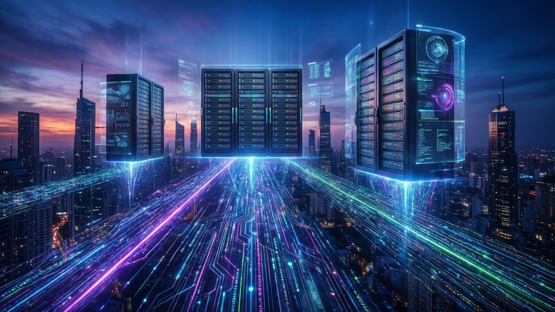 Neon Data Skyline by Wallpapers.art Studio