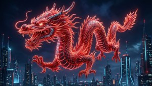 Neon Dragon Over City