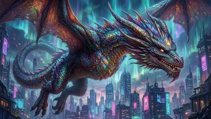 Neon Dragon Over City