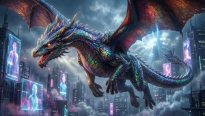 Neon Dragon Over City