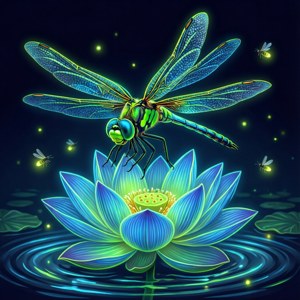 Neon Dragonfly at Night