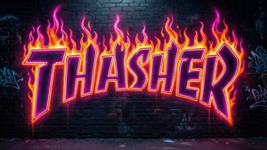 Neon Flames on Brick