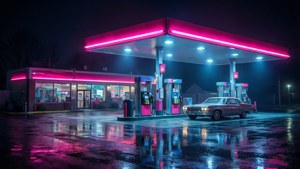 Neon Gas Station Night