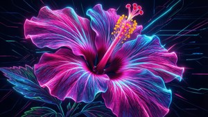 Neon Hibiscus Cyberpunk
