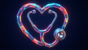 Neon Low-Poly Heart Stethoscope