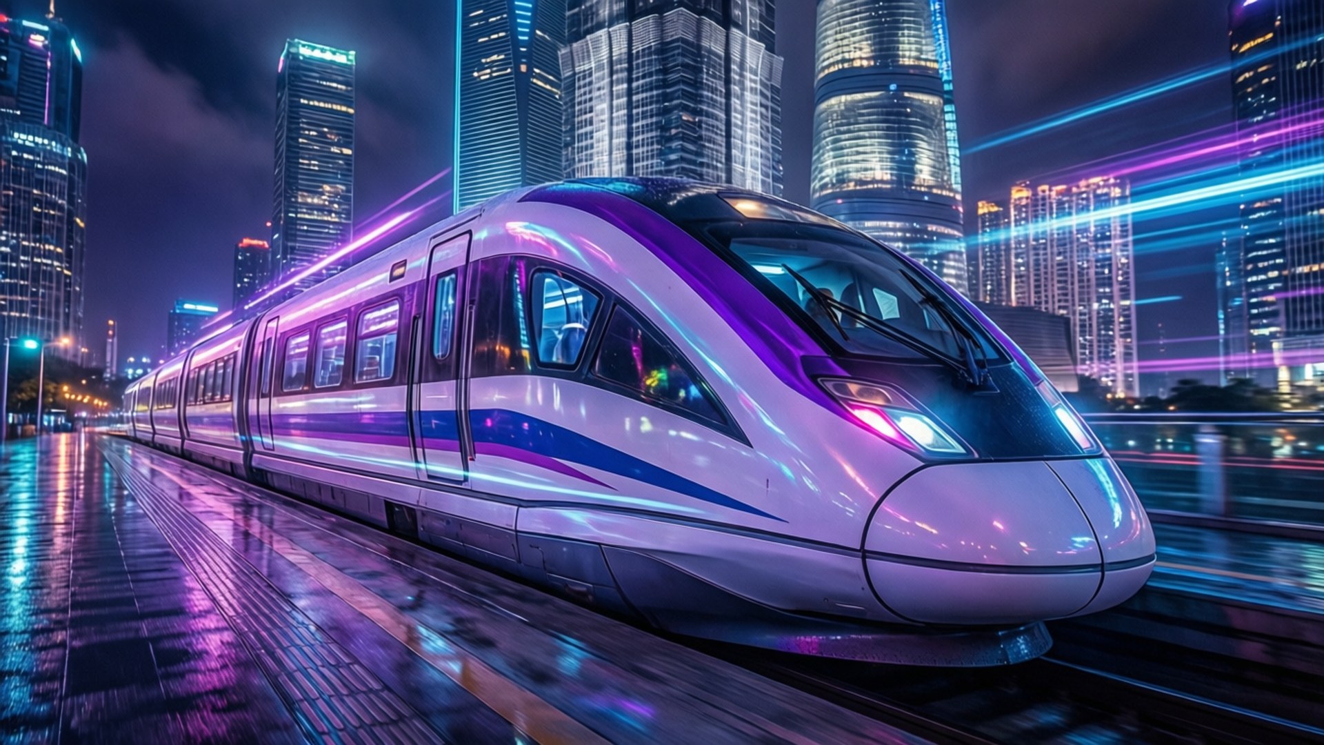 Neon Maglev Night by Wallpapers.art Studio