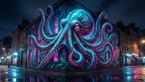 Neon Octopus Mural