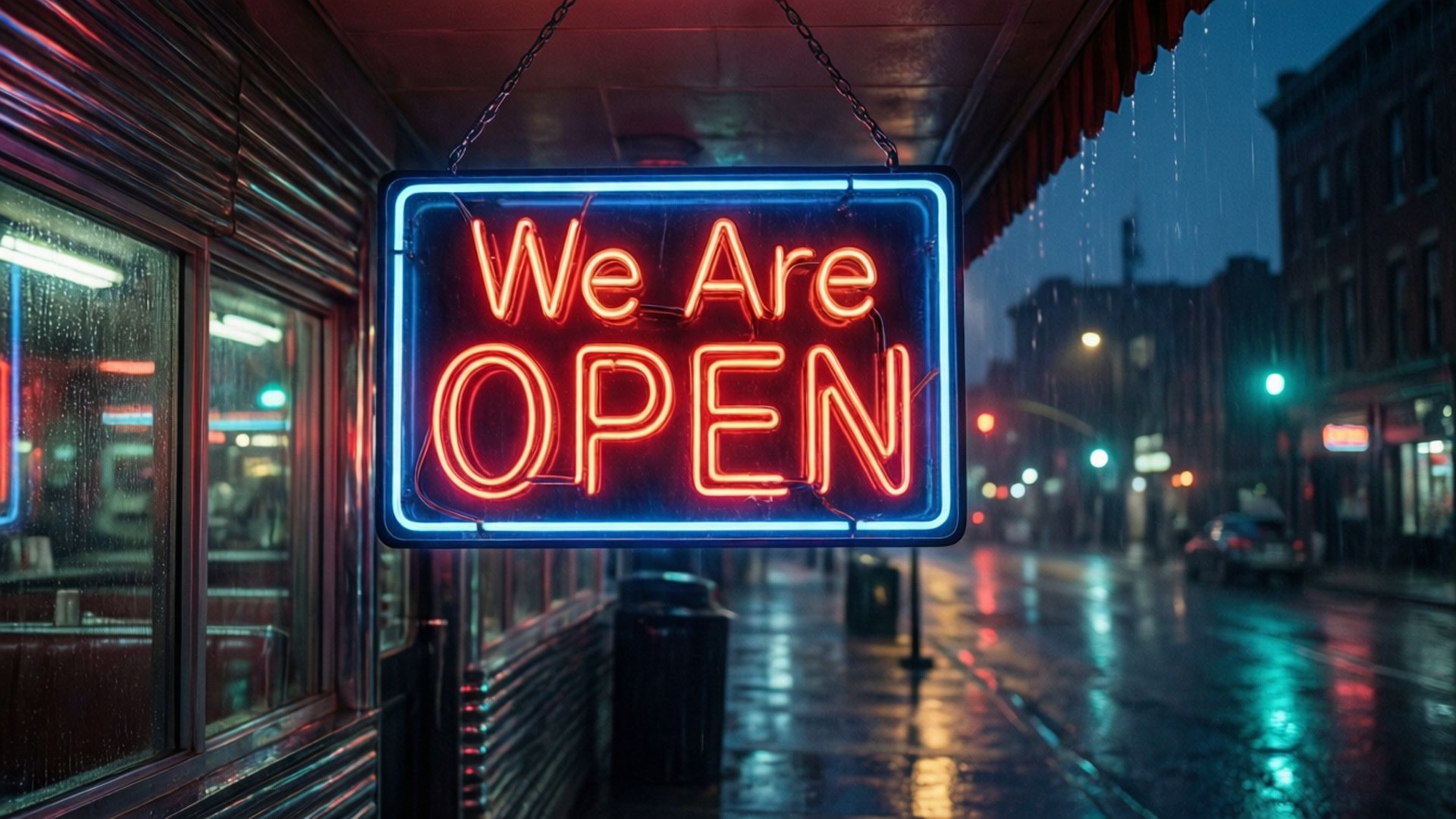 Neon Open Hours by Wallpapers.art Studio