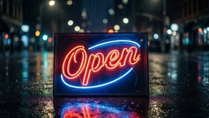 Neon Open Rainy Night