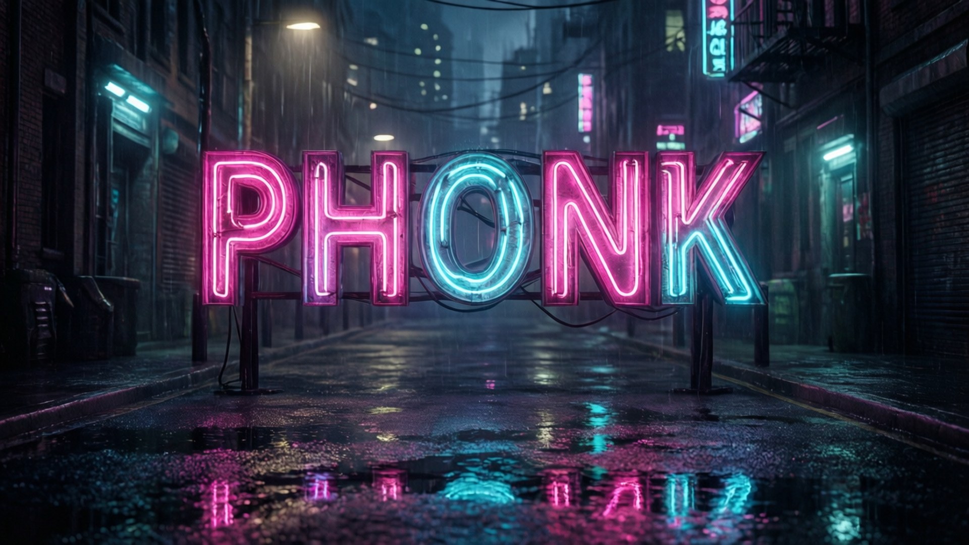 Neon Phonk Alley Sign by Wallpapers.art Studio