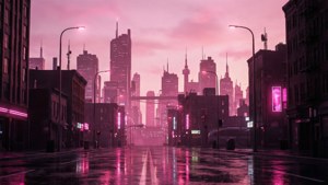 Neon Pink City Dusk