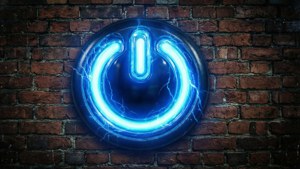 Neon Power Button on Brick