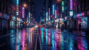 Neon Rain City Night