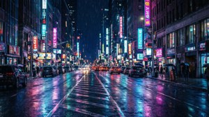 Neon Rain City Night