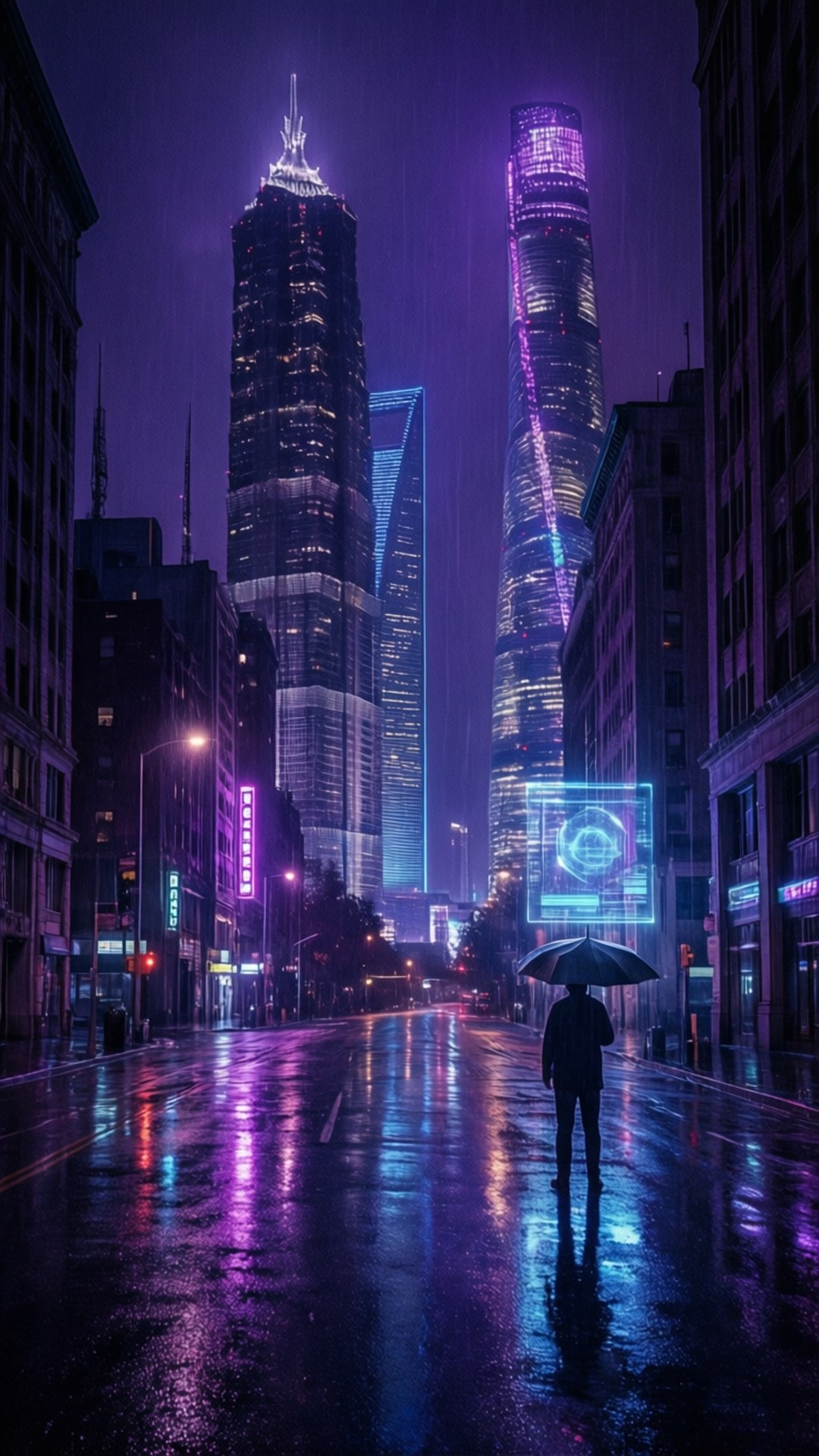 Neon Rain Cyberpunk by Wallpapers.art Studio