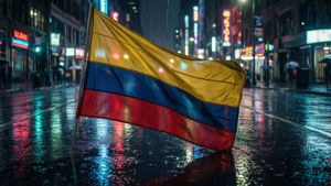 Neon Rain Reflection Flag