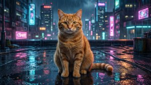 Neon Rain Rooftop