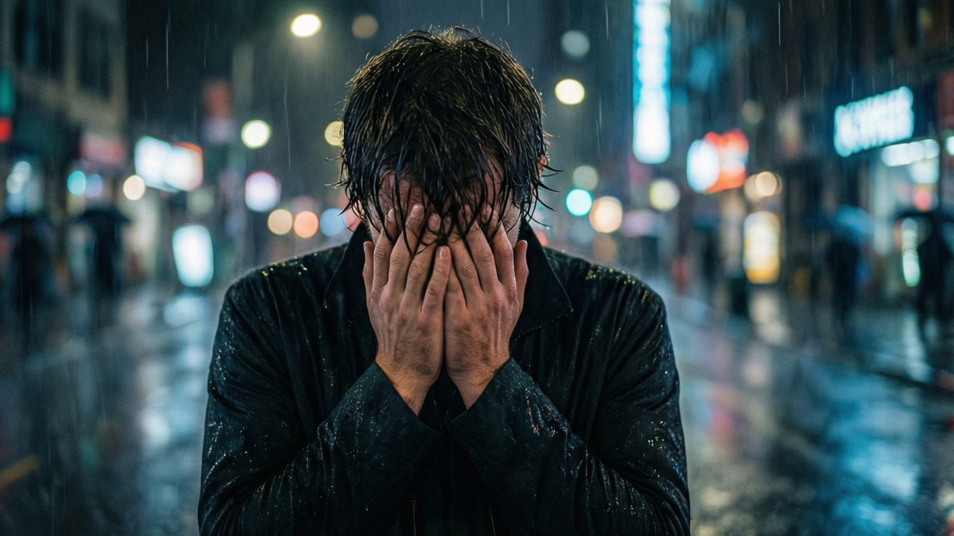 Neon Rain Sorrow by Wallpapers.art Studio