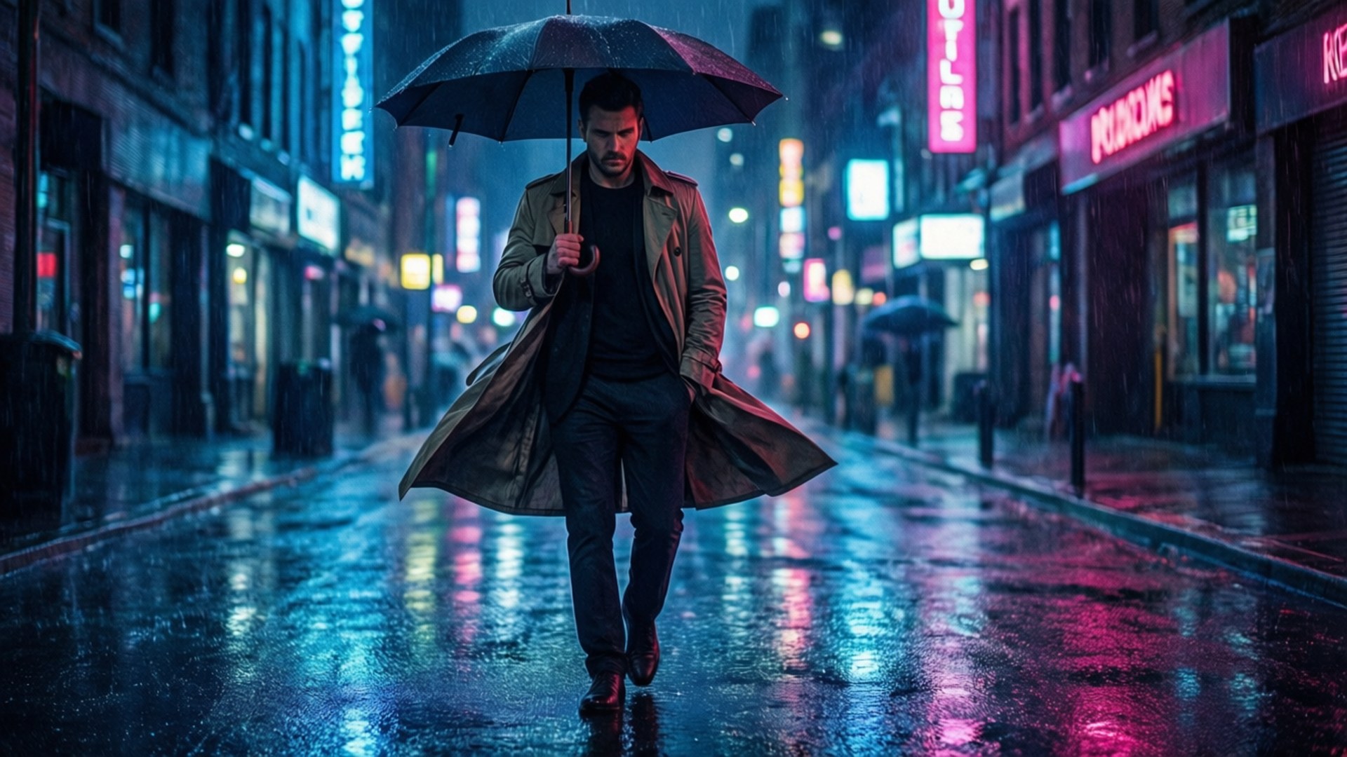 Neon Rain Walker by Wallpapers.art Studio