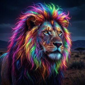 Neon Rainbow Lion