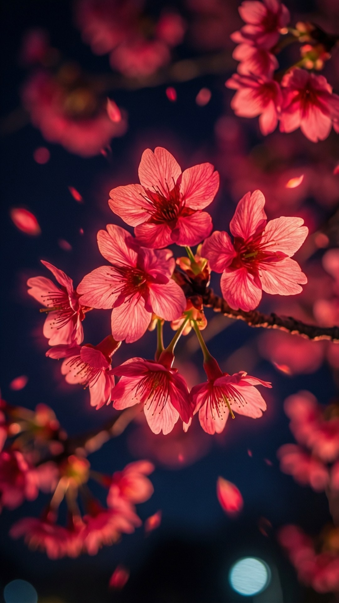 Neon Red Cherry Blossoms by Wallpapers.art Studio