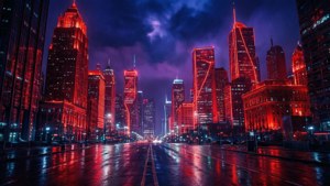 Neon Red Cityscape