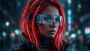 Neon Red Cyberpunk Girl