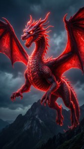 Neon Red Dragon Silhouette