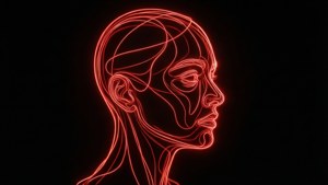 Neon Red Line Art Face