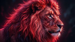 Neon Red Lion Portrait